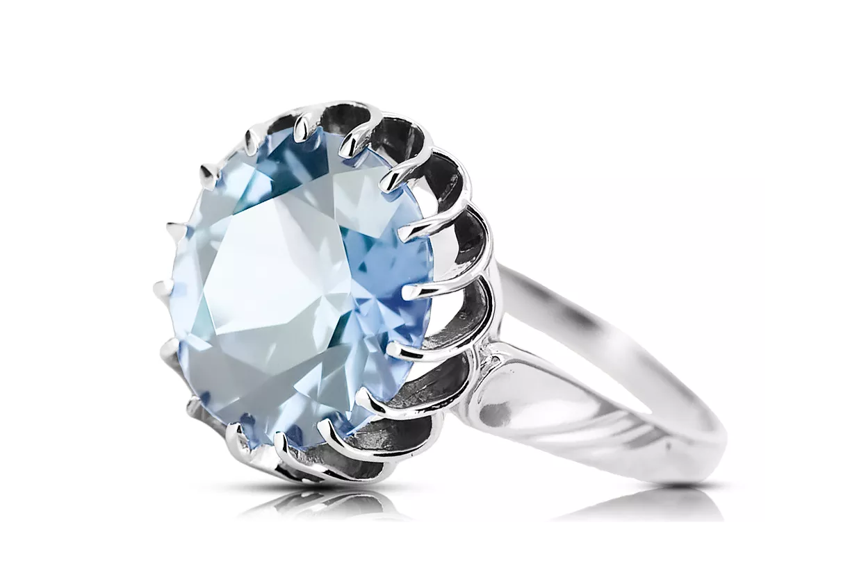 Vintage styl Aquamarine Ring 925 Silver VRC035S